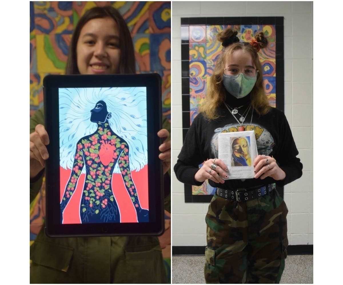 Kyra Saunders (left), a junior at Harborfields High School, and Makayla French, a senior, were celebrated for their artistic skills.