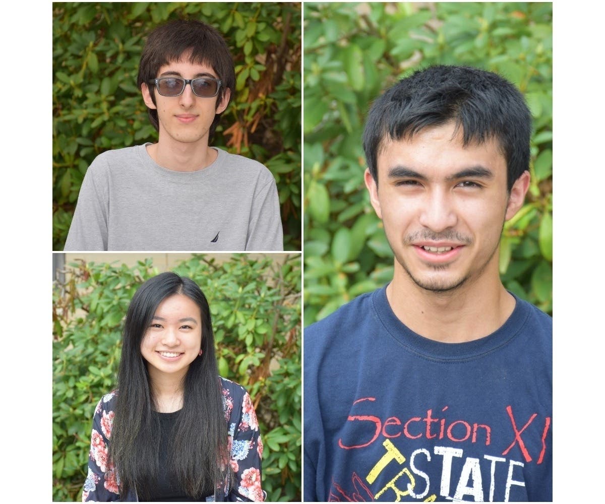 Left to right, top to bottom: Gani Ates, Peggy Yin and Grant Samara, seniors at Earl L. Vandermeulen High School in the Port Jefferson School District, are finalists in the National Merit Scholarship Program.