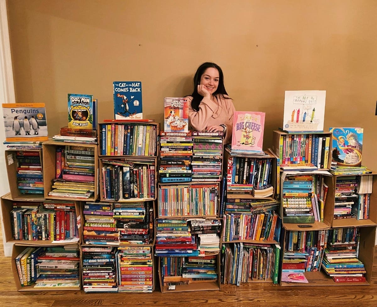 Victoria Isernia, a junior at Walt Whitman High School in South Huntington, donated more than 1,000 books to Hindi's Libraries, a Long Island-based nonprofit.