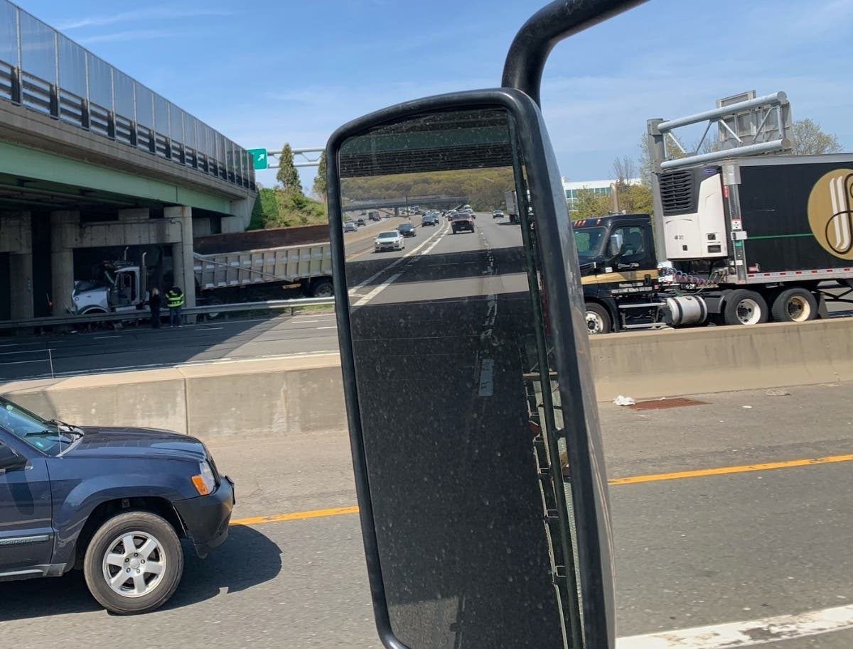 A truck hit an overpass on the Long Island Expressway in Melville on Tuesday afternoon.