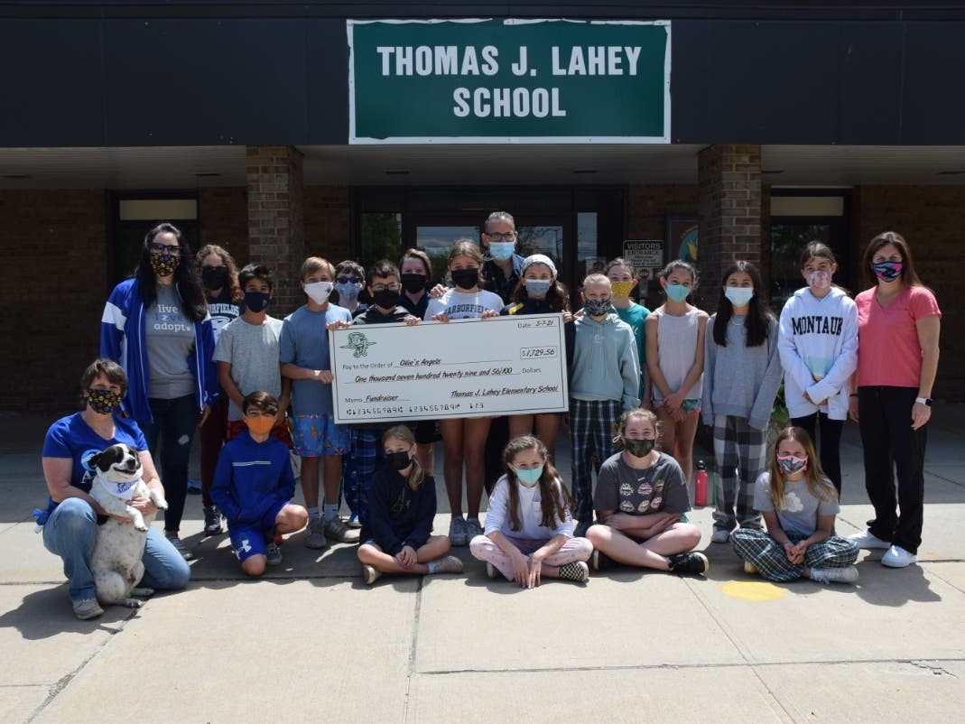 Students at Thomas J. Lehay Elementary School in the Harborfields Central School District raised more than $1,700 for Ollie’s Angels Animal Rescue.