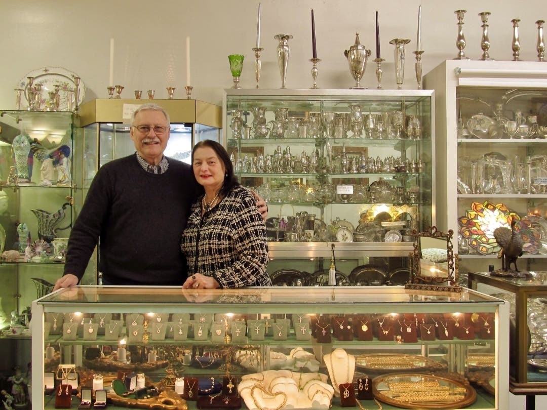 Antiques and Jewels on Main is set to close on June 18 after more than 41 years on Huntington’s Main Street as owners George and Rutika Reisner (L-R) retire.
					