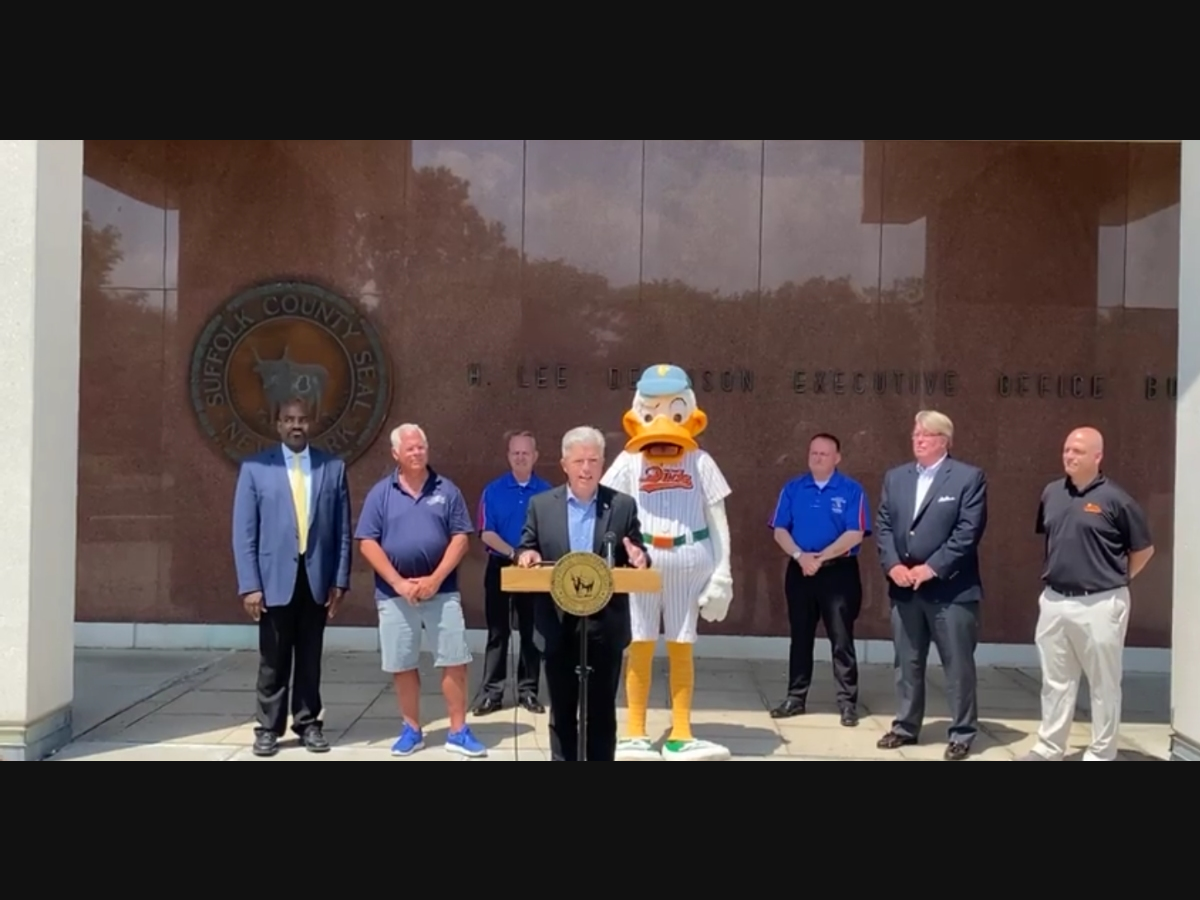 Suffolk County Executive Steve Bellone on Monday announces the #CampVax initiative at the H. Lee Dennison Building in Hauppauge.