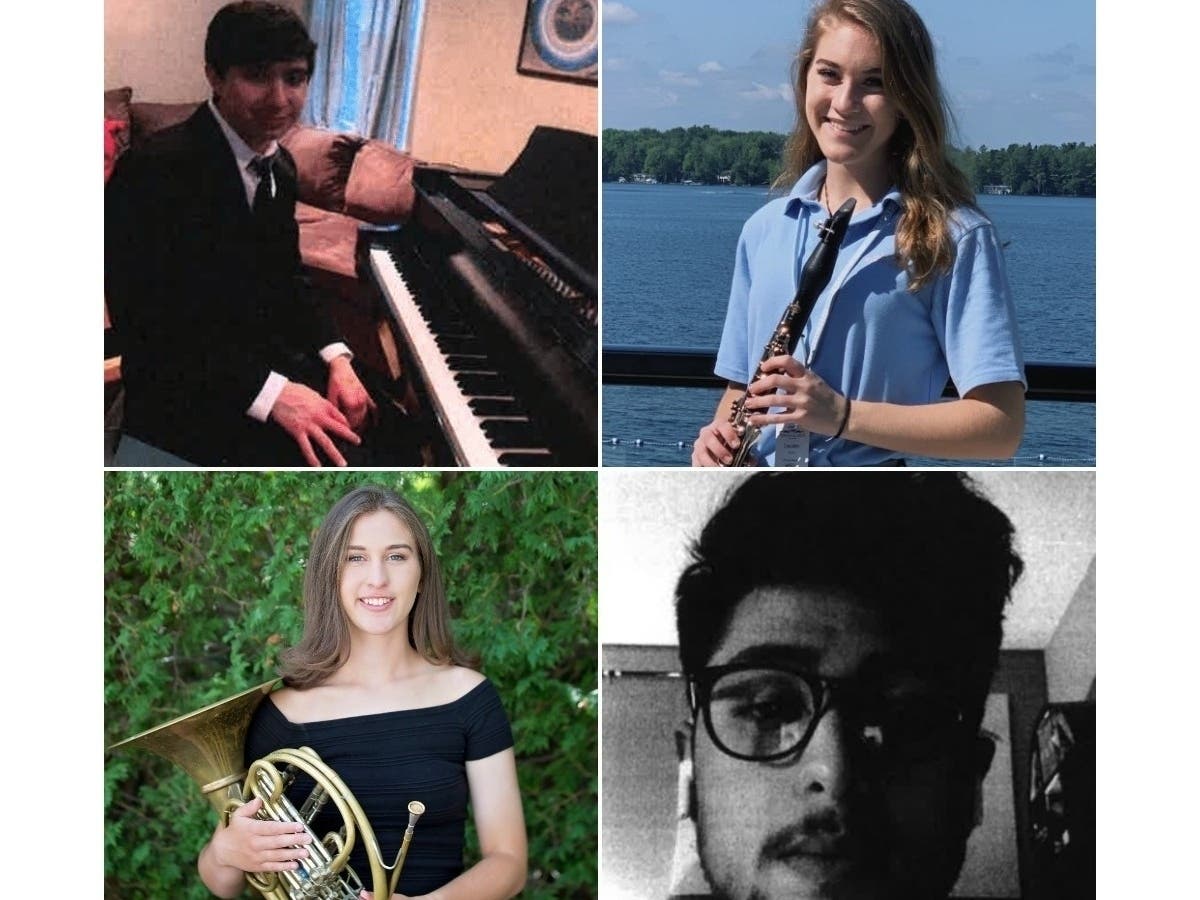 Left to right, top to bottom: Elias Giuliano of Northport; Emily Howell of Plainview; Lauren Enos of Riverhead; and Anthony Barone of Mastic, were the recipients of the 2021 Long Island Music Hall of Fame Distinction in Music Award​.