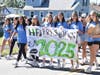 Harborfields High School homecoming parade on Sept. 25 featured the marching band and students waving banners.