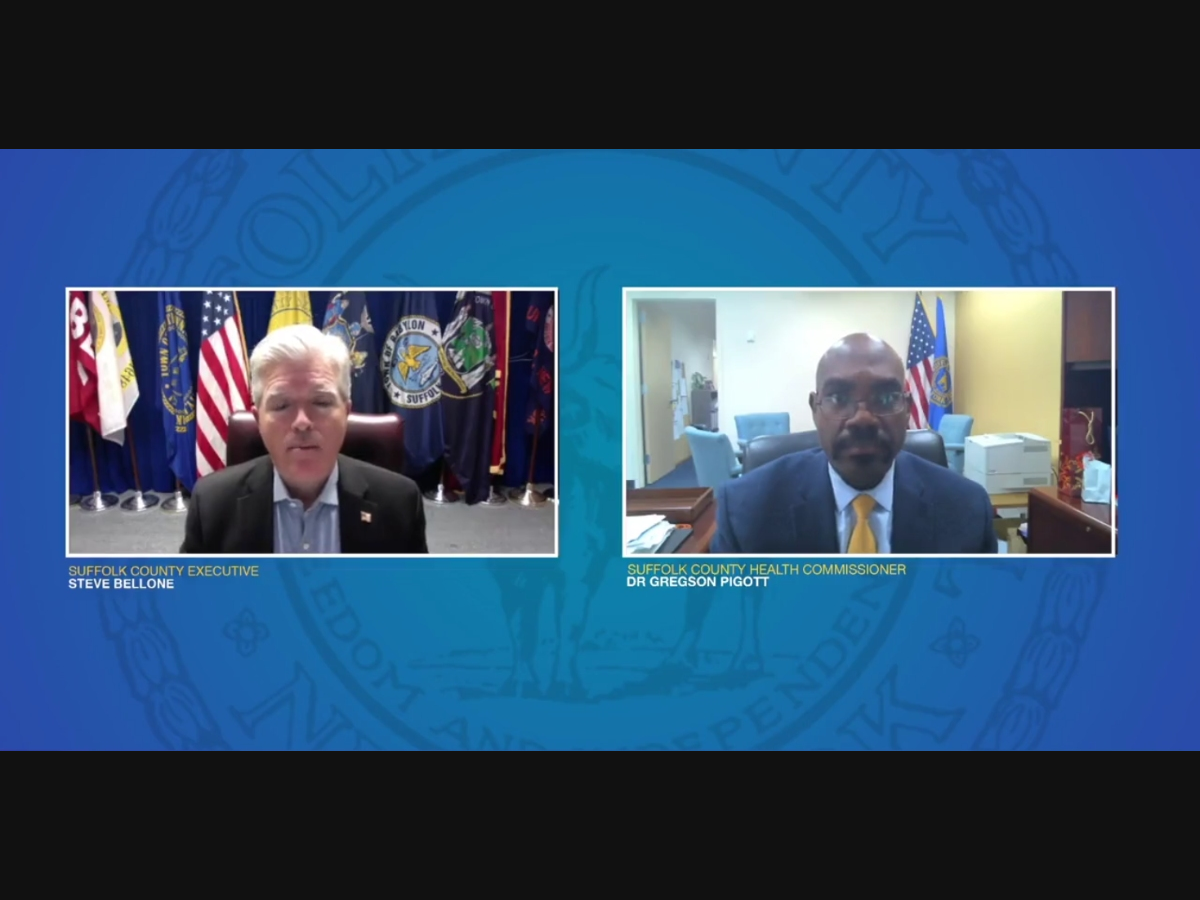 Suffolk County currently has a 13.6 percent coronavirus positivity rate over a seven-day rolling average, Suffolk County Executive Steve Bellone said Tuesday.