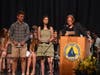 Assistant Superintendent of Human Resources Irene McLaughlin presents the
Happy School Bus Scholarships to Ashley Dawson and Shane McGlone.