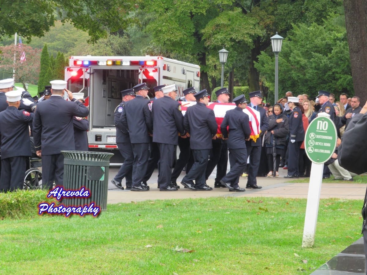 Alison Russo-Elling is honored with an FDNY procession on Wednesday. Russo-Elling, 61, was stabbed to death while she was working in Queens on Sept. 29.