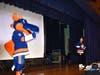Sparky, the mascot of the New York Islanders, visited Accompsett Elementary School in Smithtown.