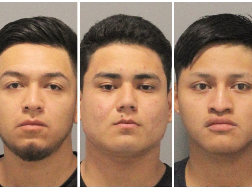 Left to right: Kevin Cifuentes Quiej, 21, of Far Rockaway, Javier Sirmeno, 20, of Inwood, and Christian Leiva-Aguilar, 19, of Inwood, were arrested and charged with first-degree robbery on Tuesday in Inwood, Nassau police said.