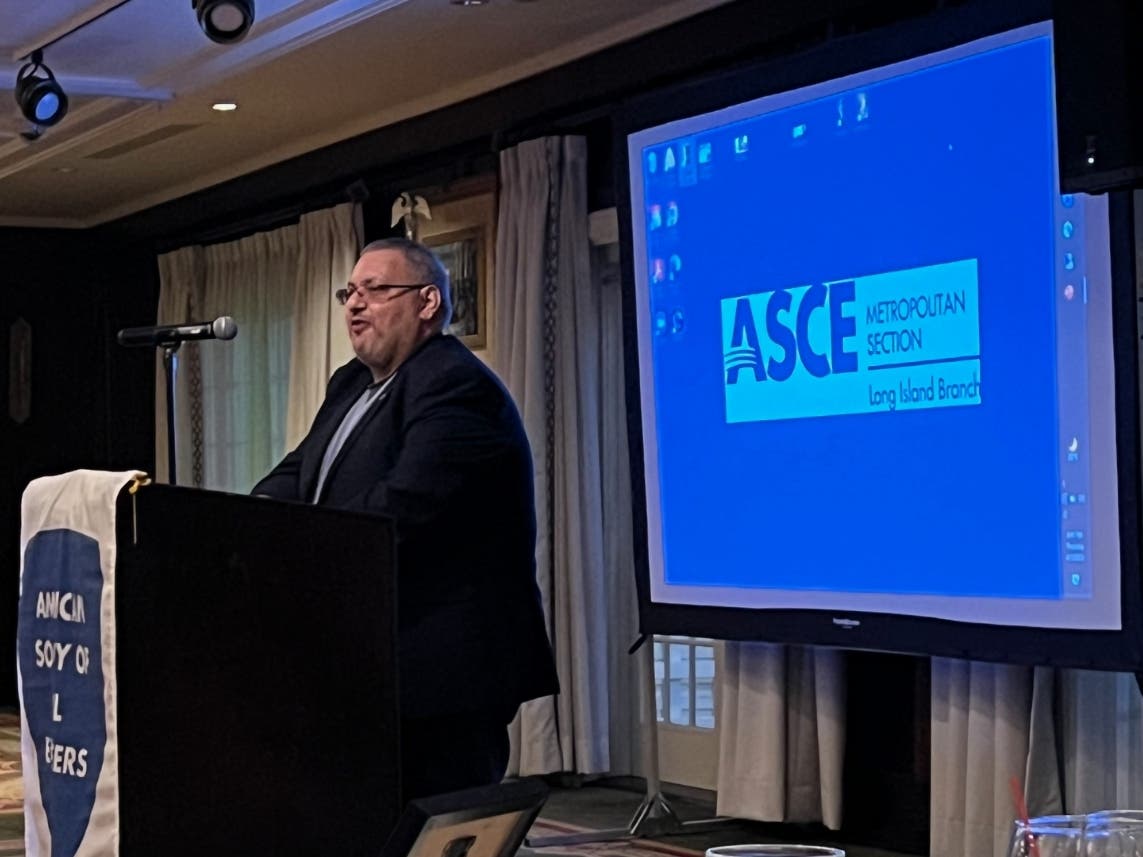 Professor Michael Shenoda receiving the inaugural "Professor of the Year" award from the American Society of Civil Engineers Long Island Branch.