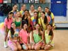 Hauppauge High School’s kickline team learned routines set to the marching band’s
music during their August camp.