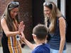 New Smithtown Elementary School Principal Dr. Mary-Ellen Kakalos (left) meeting incoming students.