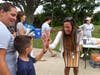 New Smithtown Elementary School Principal Dr. Mary-Ellen Kakalos (right) meeting incoming students.