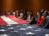 Hauppauge High School held the American flag across the auditorium during a ceremony to commemorate the 9/11 attacks.