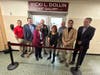 L-R: Town Councilman Dave Bennardo, Whitman Principal John Murphy, BOE VP Linda LaCara, Board Member Fred Scragg, Vicki Dollin, Supt. Vito D’Elia, BOE President Nicholas Ciappeta, former State Senator Jim Gaughran cut the ribbon to open new art gallery.