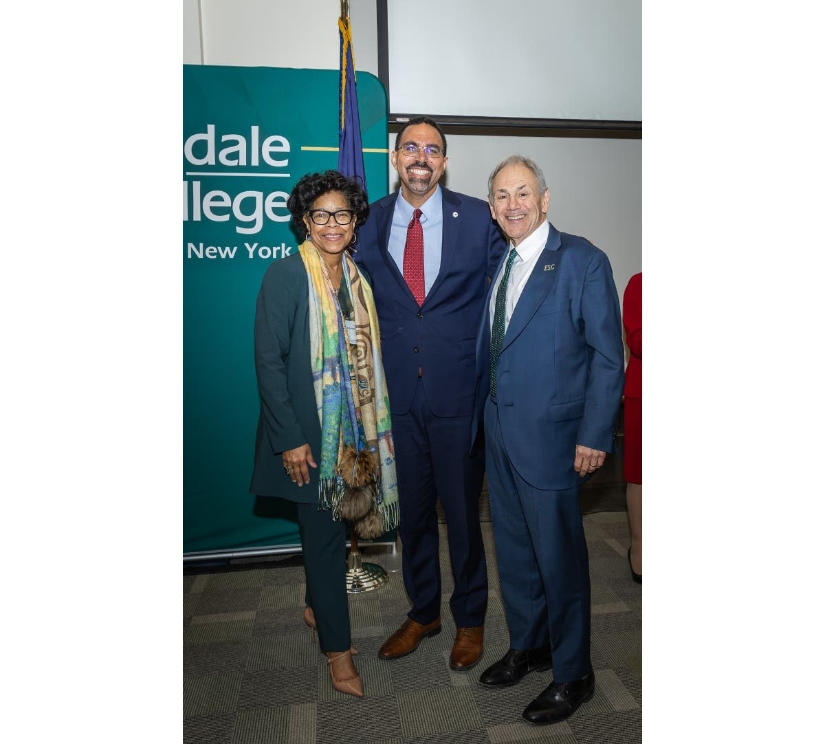 Left to right: Madeline Quintyne, John King, Chancellor, SUNY; Dr. John Nader, President, Farmingdale State College.