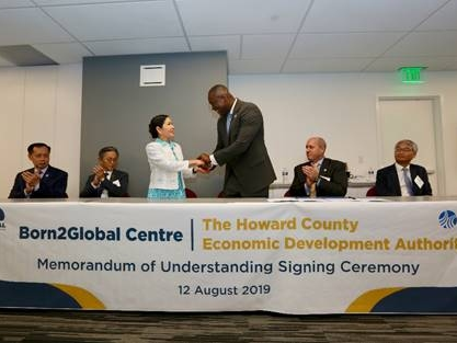 Howard County Executive Calvin Ball signed a memorandum of understanding establishing a partnership between HCEDA and Born2Global Centre.