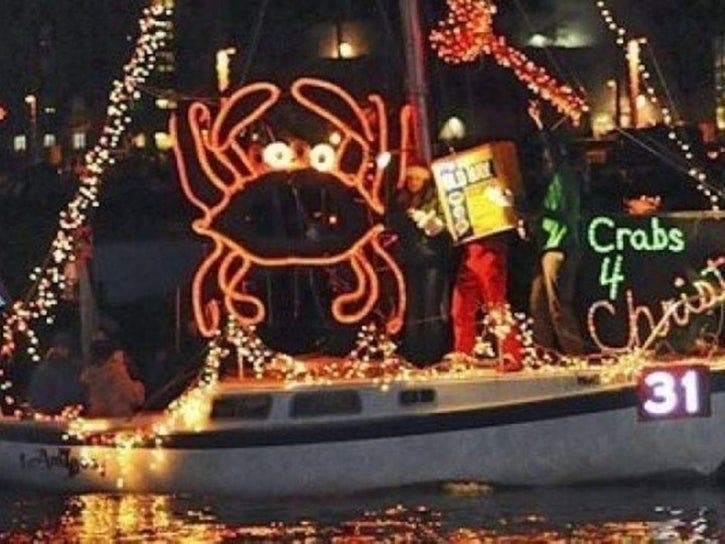 For a donation of non-perishable food items, pet food or a monetary donation, guests can watch the Eastport Yacht Club Lights Parade from Harbor Queen at the end of City Dock.