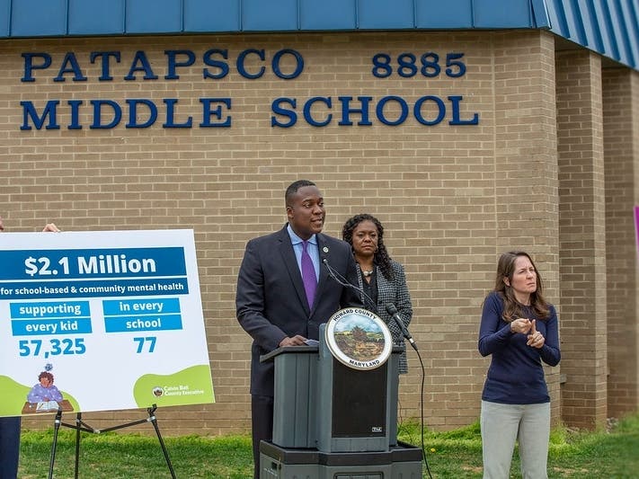 A total of $1.7 million will expand the School-Based Mental Health Program for the next two years to all 77 public schools. Howard County contributed $980,000 in American Rescue Plan funding, with additional contributions being made.