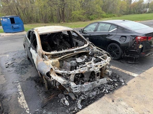 Eight firefighters with the Aberdeen Fire Department were called to the parking lot where they found a car on fire. They spent around 5 minutes extinguishing the blaze.