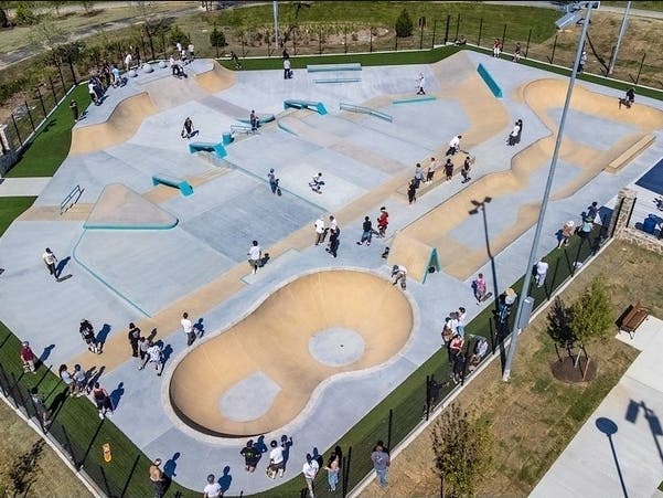 The new 15,000-square-foot lighted skatepark at Blandair features a modern concrete design that complements the site’s natural topography and accommodates a variety of wheeled sports, riding styles, terrain preferences and skill levels.  