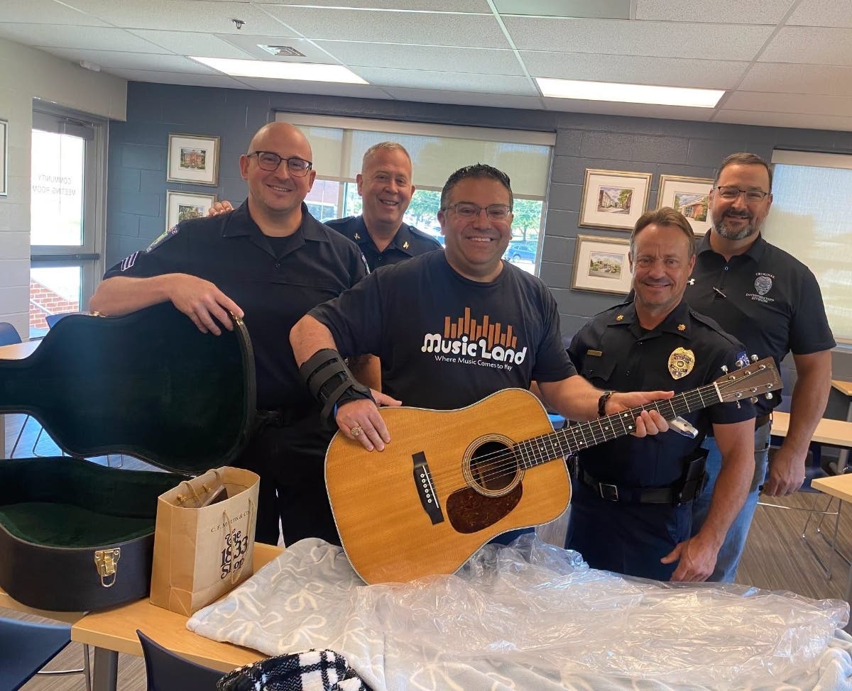 Bel Air Police said they were contacted by a person in New Jersey who had bought the contents of a storage unit and later found several guitars inside.