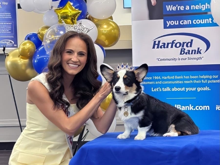 Miss Maryland 2026 Gianna Romero crowned Remy the "top dog" in a contest kicking off the Sit. Stay. Save campaign benefitting the Humane Society of Harford County.