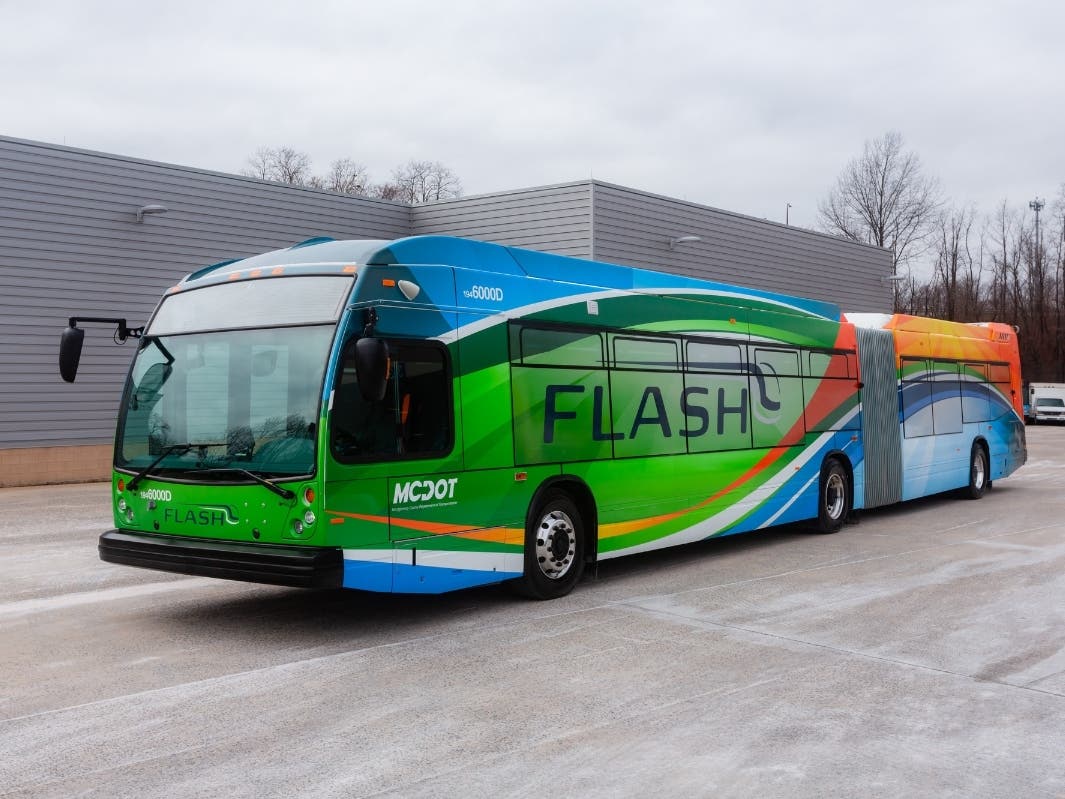 The Flash blue route will offer residents rides every 15 to 20 minutes from 5 to 9 a.m. and 3 to 8 p.m. between downtown Silver Spring (Montgomery County) and downtown Columbia.