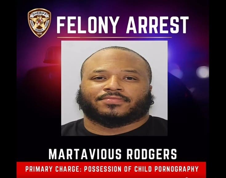 Martavious Rodgers was arrested Oct. 14, the sheriff's office stated. The charge stems from an investigation by the Maryland State Police during which investigators stated they found child pornography at Rodgers’ home.