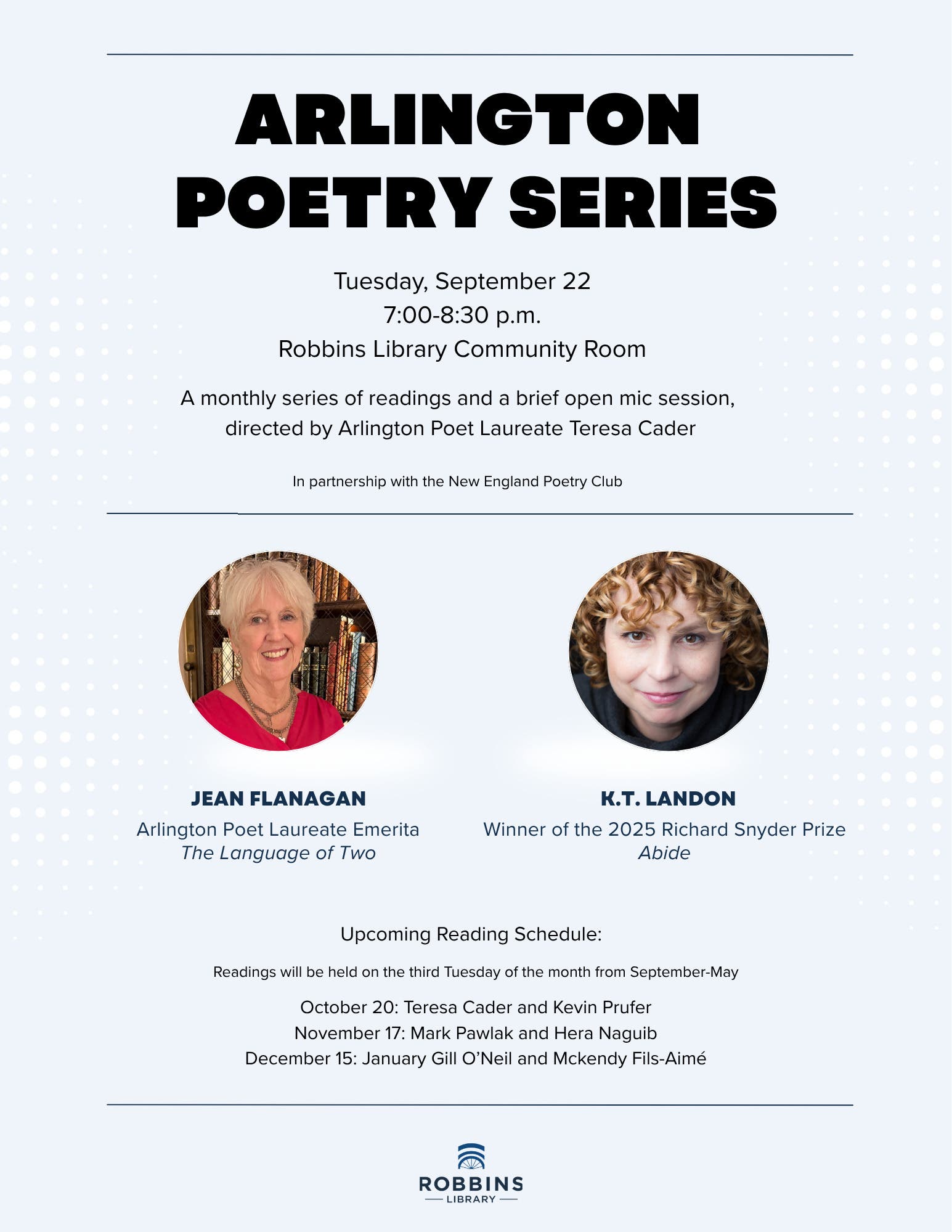 Arlington Poetry Series: Jean Flanagan and K.T. Landon