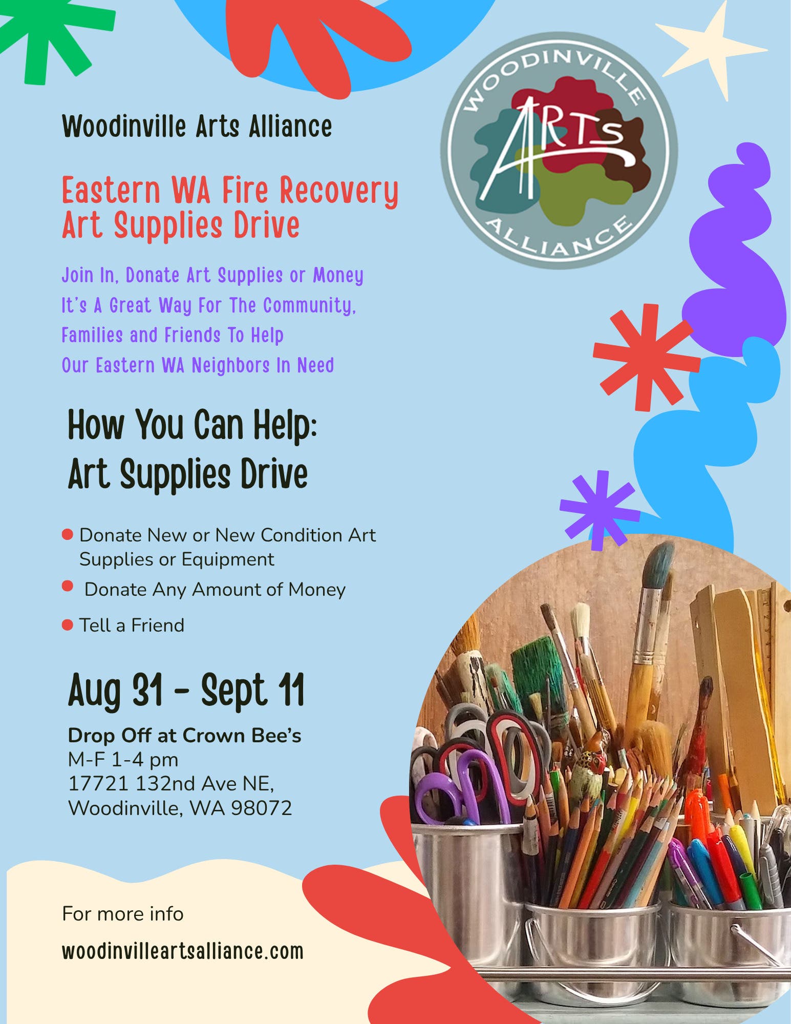 Art supplies drive-Help Fire eastern Wa teachers/students