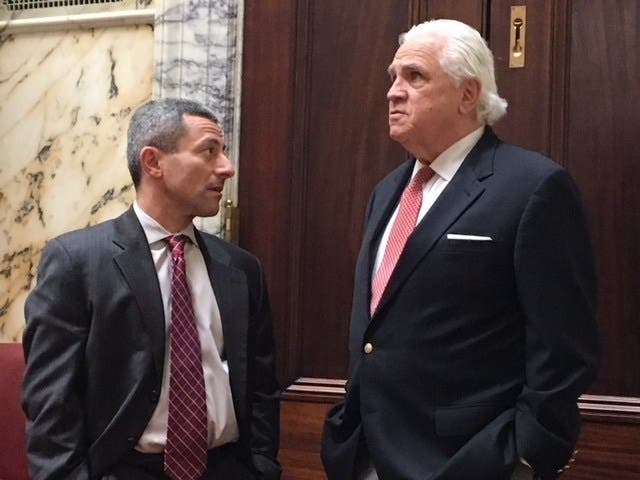 Senate President Thomas V. Mike Miller Jr. (right) and Senate Judicial Proceedings Chairman Robert A. Zirkin in 2018.