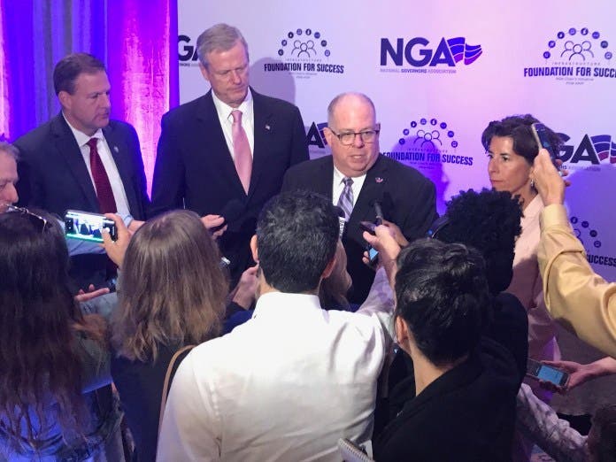 Gov. Lawrence J. Hogan Jr. (R) at a National Governors Association event in Boston last year, with (from left) New Hampshire Gov. Chris Sununu (R), Massachusetts Gov. Charlie Baker (R) and Rhode Island Gov. Gina Raimondo (D). 