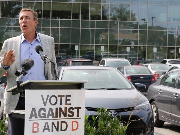 Businessman David Blair at a news conference on Montgomery County ballot initiatives earlier this month.