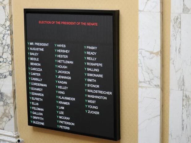 The tote board in the state Senate at the start of the 2021 legislative session.
