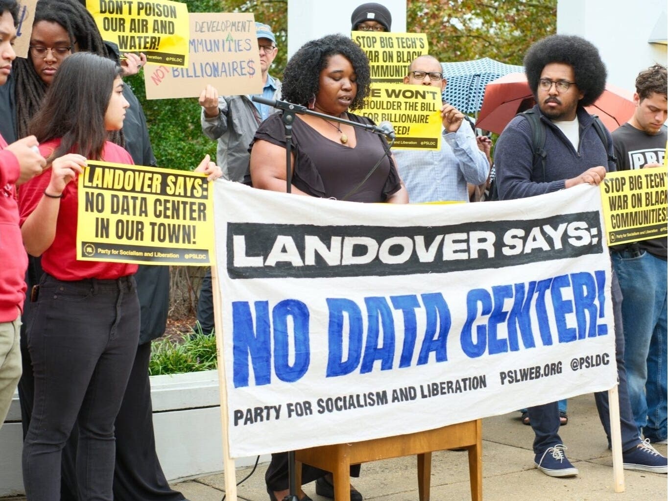 Taylor Frazier McCollum speaks out in Prince George's County against a proposed data center at the former Landover Mall on Sep. 10, 2025. 