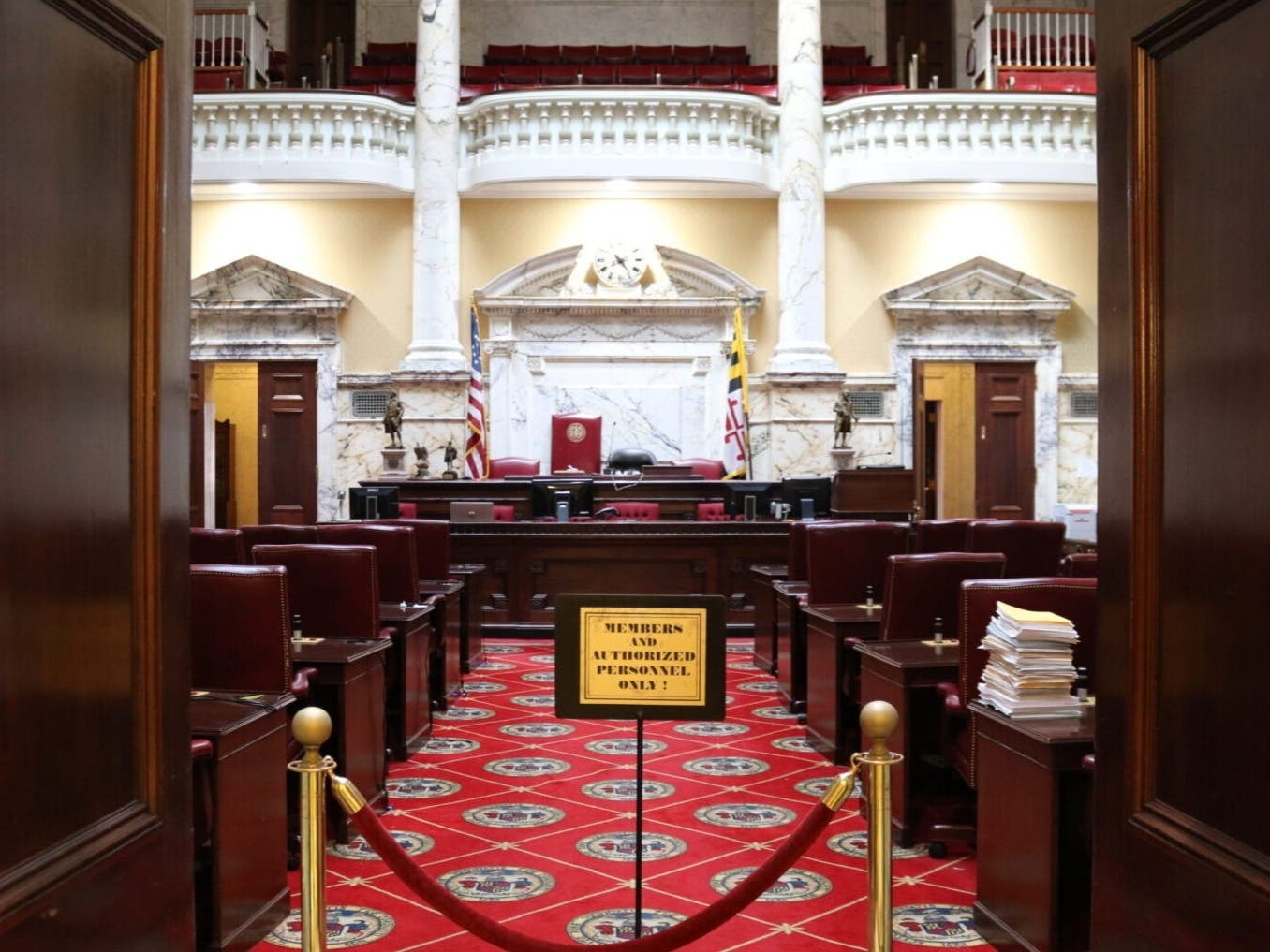 The Maryland Senate chamber. There will be at least five new senators and 19 new delegates next year as lawmakers retire or run for other offices, opening the door to some interesting primaries this summer. 