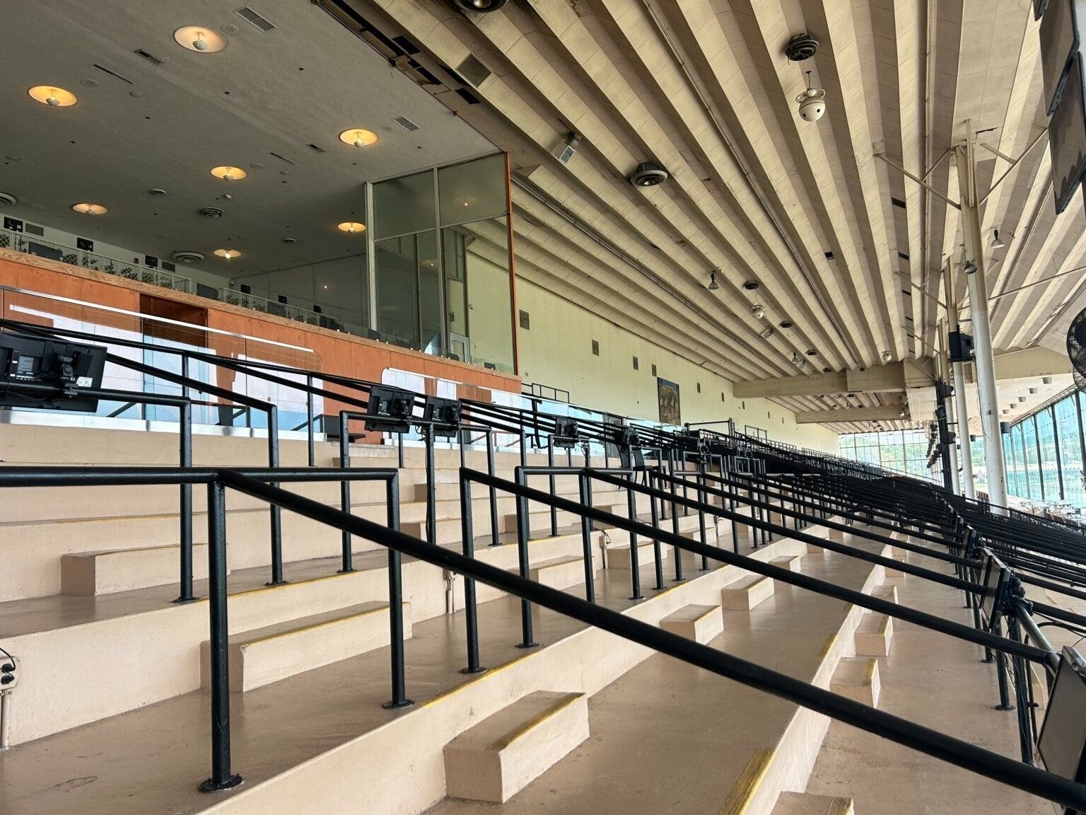 The grandstand at Laurel Park race track is rarely full. Current plans call for the track, which will host the Preakness Stakes this year, to be converted to a training facility, but state lawmakers want to examine the financials of that proposal. 