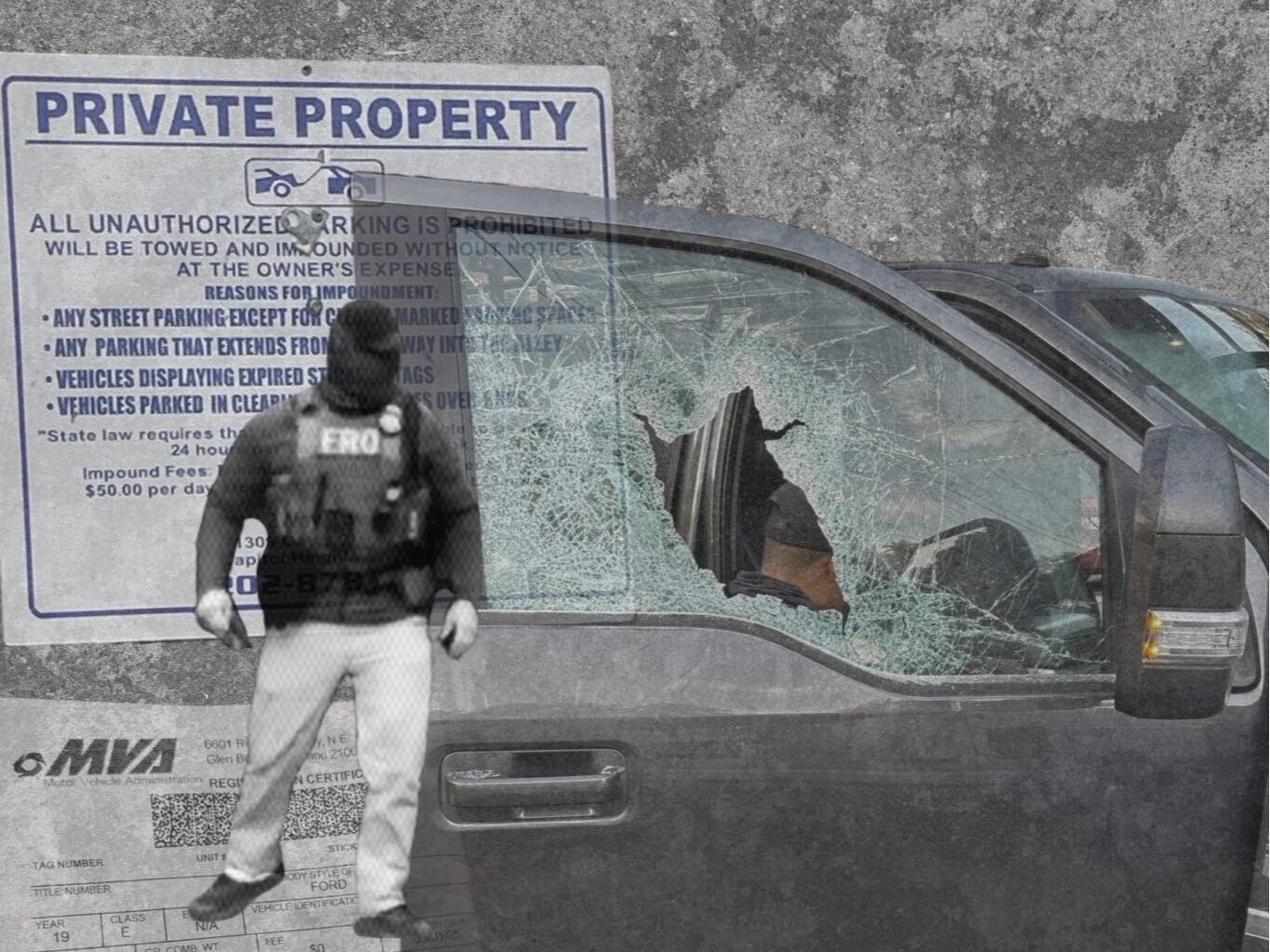 Sometimes it’s easy to tell when a car has been abandoned after an ICE arrest. Activists say broken windows on the driver’s side are often their first sign.