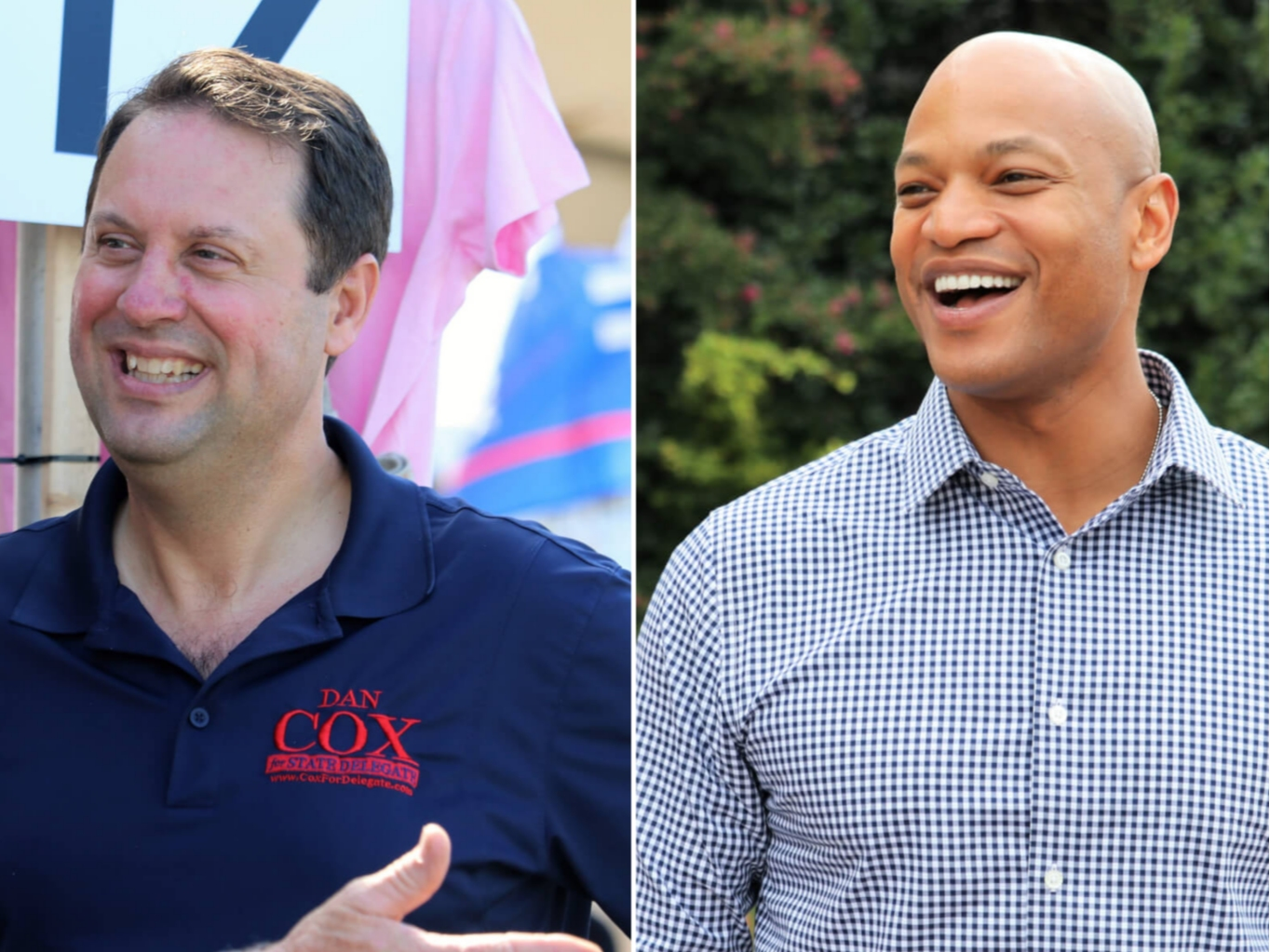 Dan Cox, left, and Wes Moore in 2022, when they were running for governor the first time. Moore, a Democrat, won that race and holds a commanding, albeit early, 27-point lead over Cox, a Republican, in their November rematch this year. 