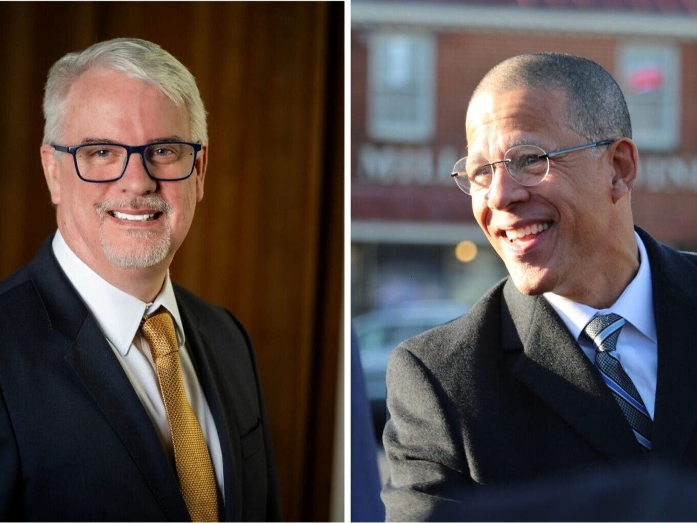 Republican attorney general nominee James Rutledge, left, is challenging first-term Attorney General Anthony Brown, a Democrat, in November.