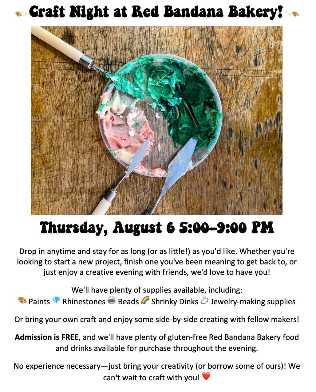 Craft Night at Red Bandana Bakery!