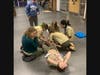 Scouts splinting a broken leg