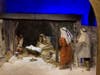 Detail of the Hyatt Nativity in the Upper Hall during the “Discover Christmas at Glencairn” self-guided tour. By Winfred S. Hyatt, principal stained-glass artist and designer for the Bryn Athyn Cathedral project and later Glencairn.