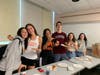 (Left to right) Kate Metzendorf, Sydney Grodin, Marianna Day, Mark Yukelis, Diana Goldansky, and Dana Cohen all having fun at the pizza party. 