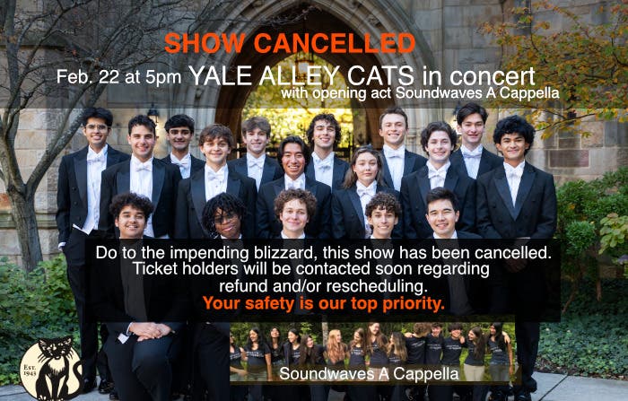 POSTPONED/CANCELLED Yale Alley Cats in Westport: Free tix for all students!