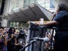 Chivona Renee Newsone co-founder Black Lives Matter Greater New York speaks at the rally, Jun 7, 2020, Times Square, NYC.