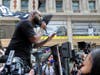 Black Lives Matter Greater New York Chairman Hawk Newsome speaks at the rally, Jun 7, 2020, Times Square, NYC.