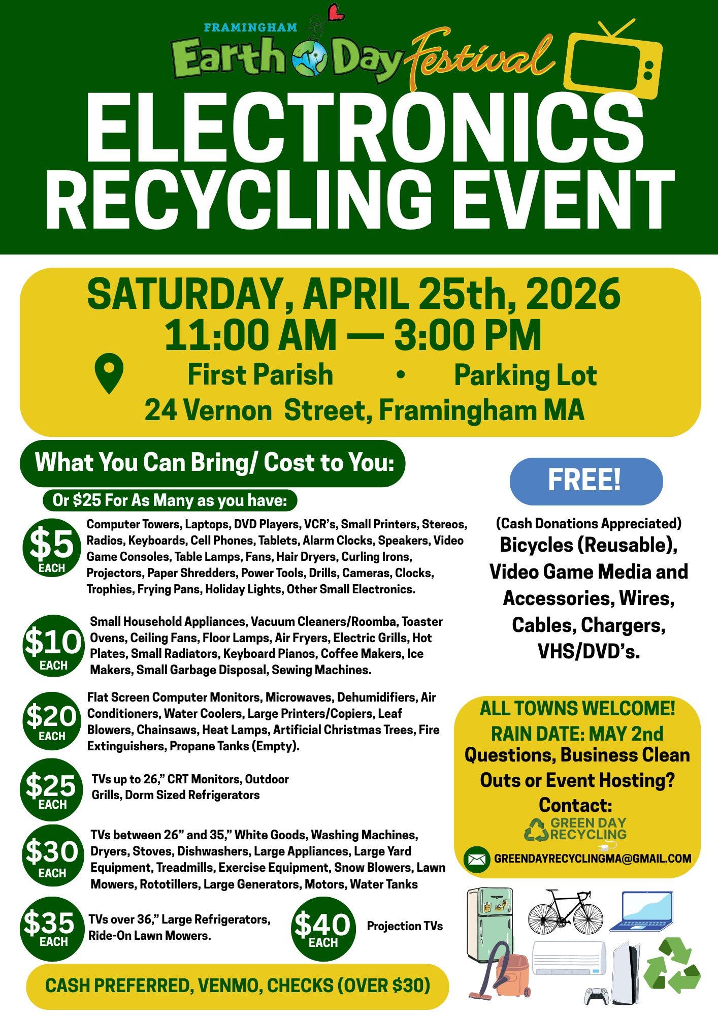 Framingham Earth Day- Electronics Recycling Event ♻️ 🌎